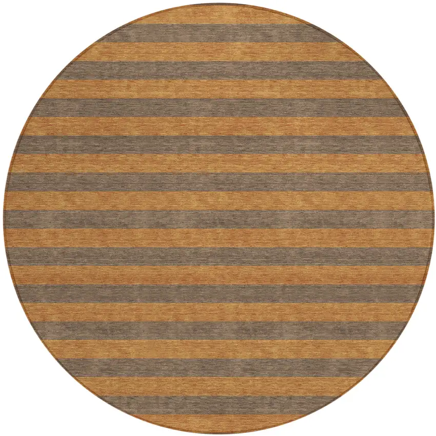 Brown and Tan Round Striped Washable Non Skid Indoor Outdoor Area Rug Photo 2
