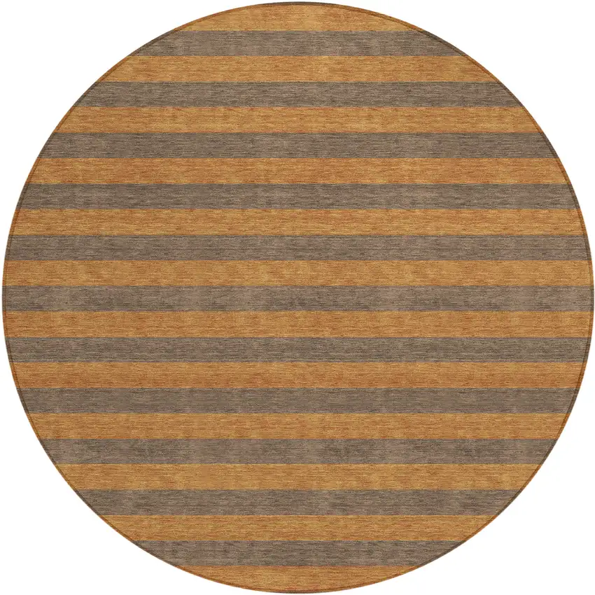 Brown and Tan Round Striped Washable Non Skid Indoor Outdoor Area Rug Photo 2