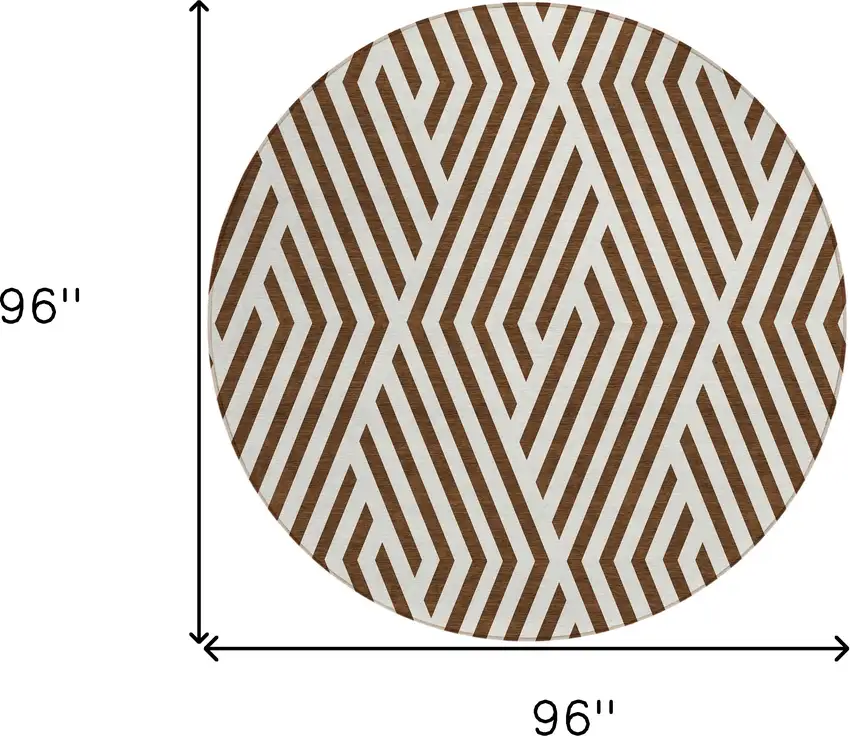 8' Round Brown and White Round Geometric Washable Non Skid Indoor Outdoor Area Rug Photo 3