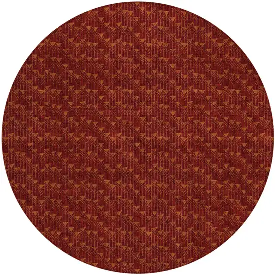 8' Round Burgundy Round Geometric Washable Non Skid Indoor Outdoor Area Rug Photo 2