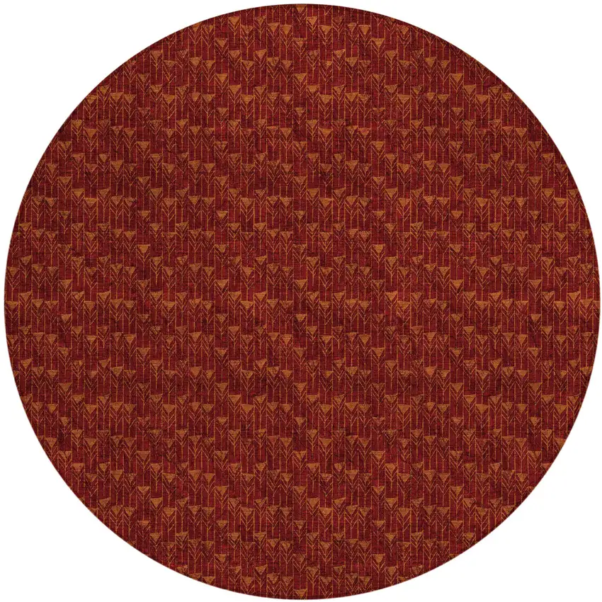 8' Round Burgundy Round Geometric Washable Non Skid Indoor Outdoor Area Rug Photo 2