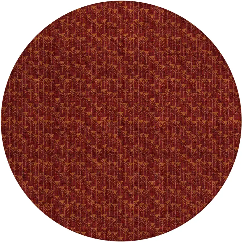 8' Round Burgundy Round Geometric Washable Non Skid Indoor Outdoor Area Rug Photo 2