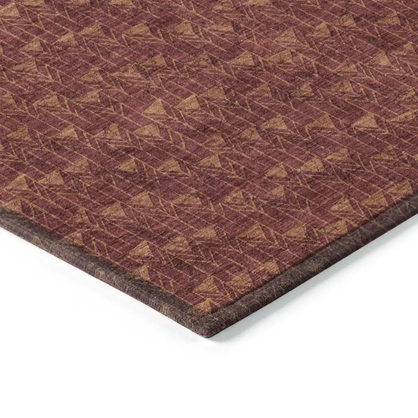 8' Round Burgundy Round Geometric Washable Non Skid Indoor Outdoor Area Rug Photo 7
