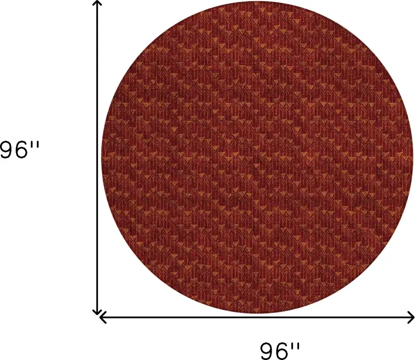 Burgundy Round Geometric Washable Non Skid Indoor Outdoor Area Rug Photo 3