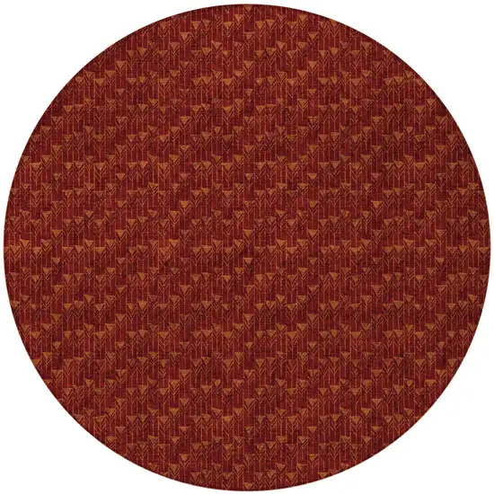 8' Round Burgundy Round Geometric Washable Non Skid Indoor Outdoor Area Rug Photo 4