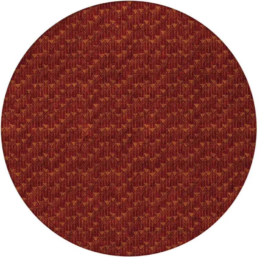8' Round Burgundy Round Geometric Washable Non Skid Indoor Outdoor Area Rug Photo 4