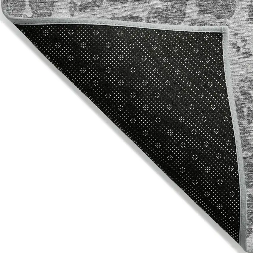Charcoal Round Abstract Washable Non Skid Indoor Outdoor Area Rug Photo 6