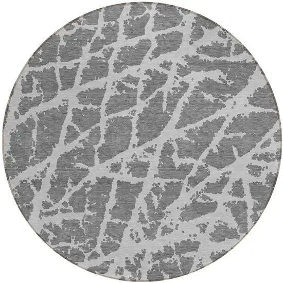 8' Round Charcoal Round Abstract Washable Non Skid Indoor Outdoor Area Rug Photo 2