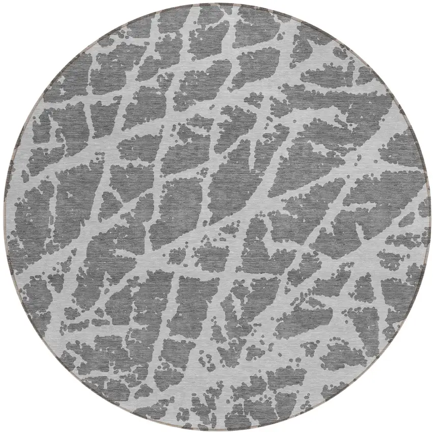 8' Round Charcoal Round Abstract Washable Non Skid Indoor Outdoor Area Rug Photo 2
