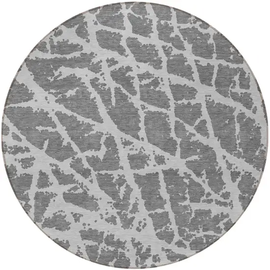 8' Round Charcoal Round Abstract Washable Non Skid Indoor Outdoor Area Rug Photo 4