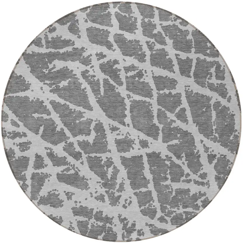 8' Round Charcoal Round Abstract Washable Non Skid Indoor Outdoor Area Rug Photo 4
