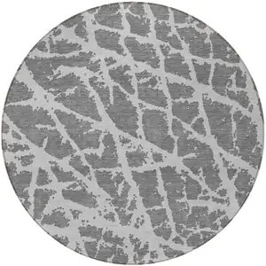 Photo of 8' Round Charcoal Round Abstract Washable Non Skid Indoor Outdoor Area Rug