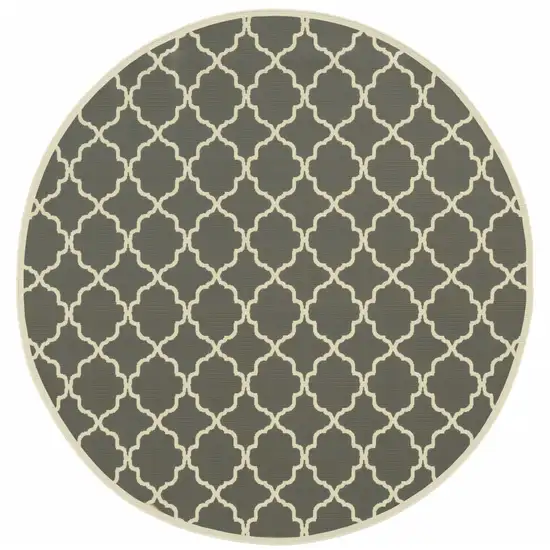 8' Round Charcoal Round Geometric Stain Resistant Indoor Outdoor Area Rug Photo 1