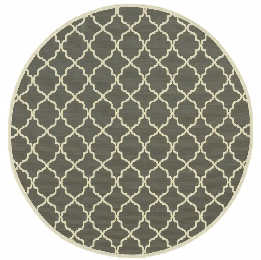 8' Round Charcoal Round Geometric Stain Resistant Indoor Outdoor Area Rug Photo 1