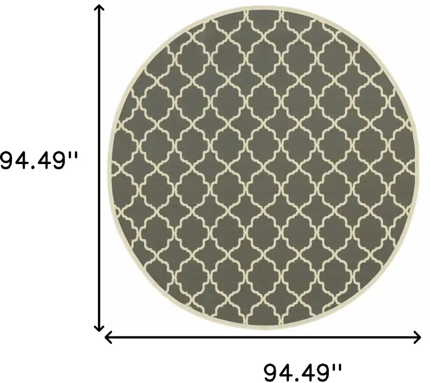 8' Round Charcoal Round Geometric Stain Resistant Indoor Outdoor Area Rug Photo 4