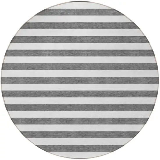 8' Round Charcoal Round Striped Washable Non Skid Indoor Outdoor Area Rug Photo 4