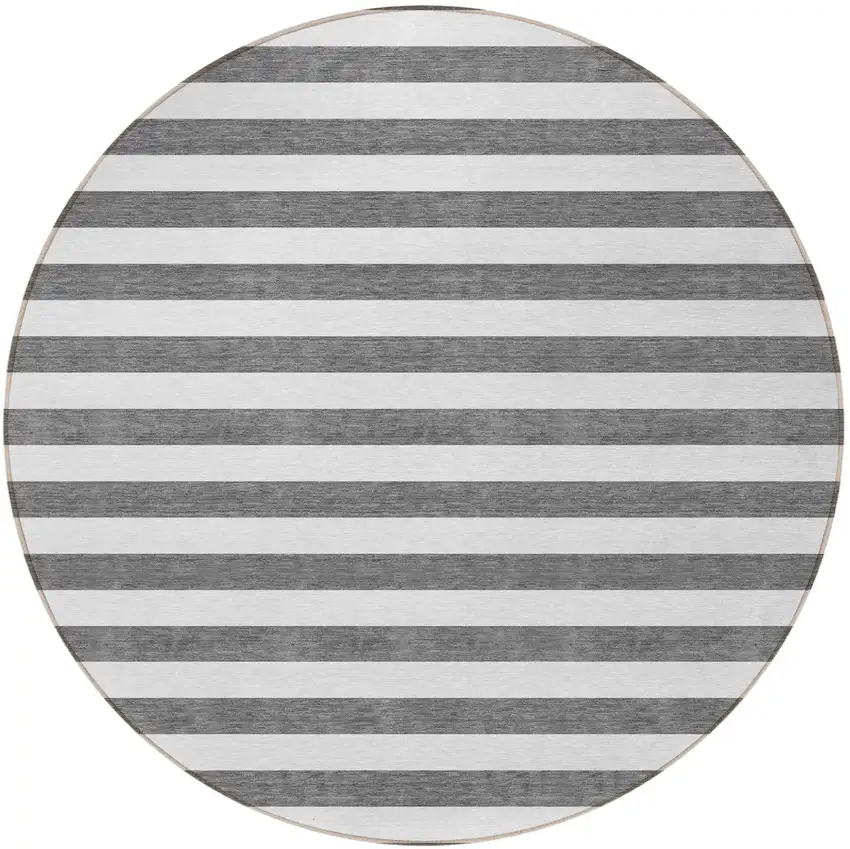 8' Round Charcoal Round Striped Washable Non Skid Indoor Outdoor Area Rug Photo 4