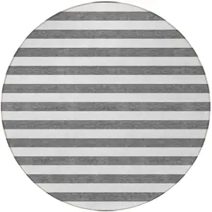 Photo of 8' Round Charcoal Round Striped Washable Non Skid Indoor Outdoor Area Rug