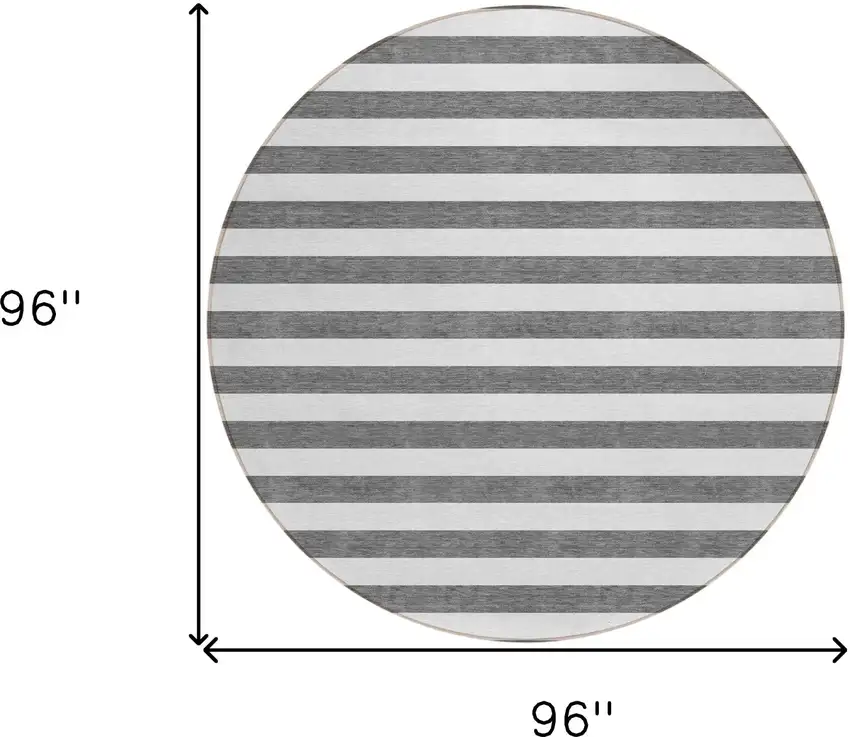 Charcoal Round Striped Washable Non Skid Indoor Outdoor Area Rug Photo 3