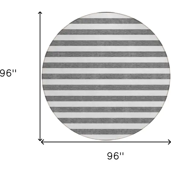 Charcoal Round Striped Washable Non Skid Indoor Outdoor Area Rug Photo 3