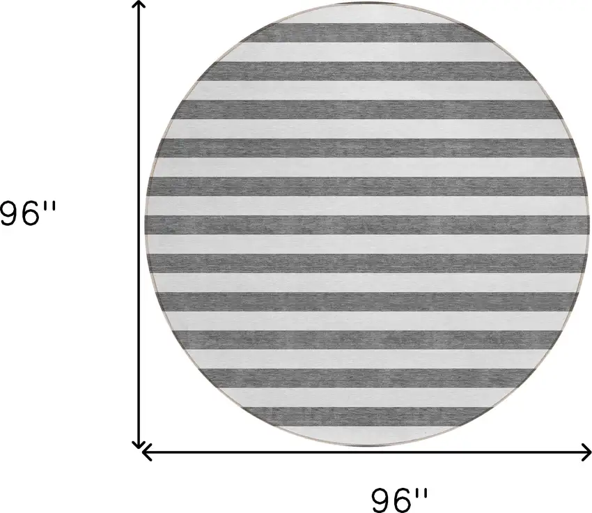 Charcoal Round Striped Washable Non Skid Indoor Outdoor Area Rug Photo 3