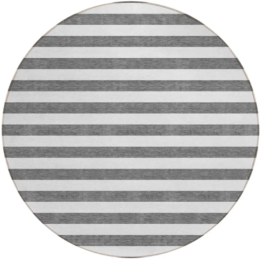 8' Round Charcoal Round Striped Washable Non Skid Indoor Outdoor Area Rug Photo 2