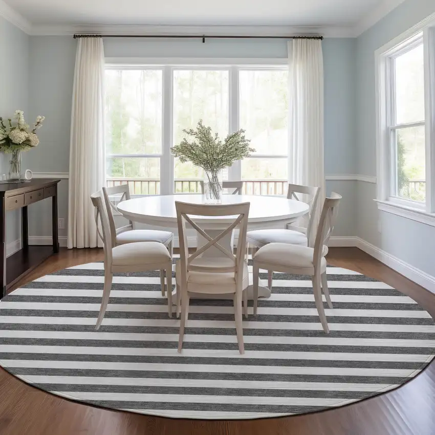Charcoal Round Striped Washable Non Skid Indoor Outdoor Area Rug Photo 9