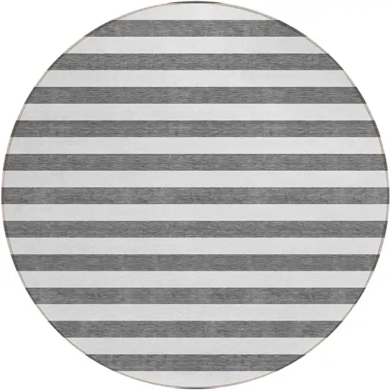 Charcoal Round Striped Washable Non Skid Indoor Outdoor Area Rug Photo 2
