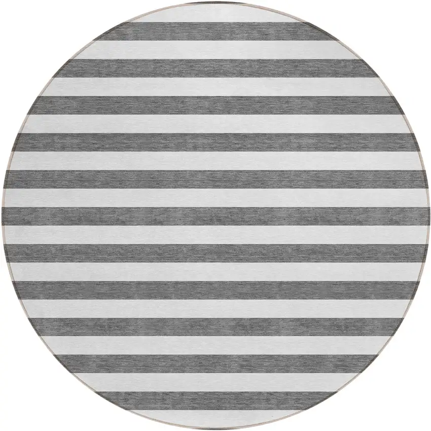 Charcoal Round Striped Washable Non Skid Indoor Outdoor Area Rug Photo 2