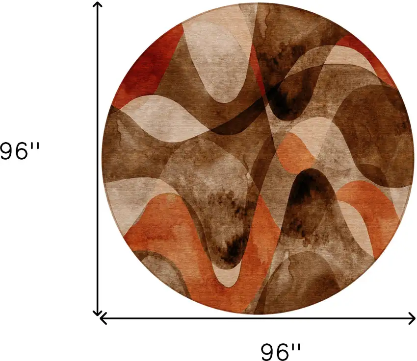 8' Round Chocolate Round Abstract Washable Non Skid Indoor Outdoor Area Rug Photo 3