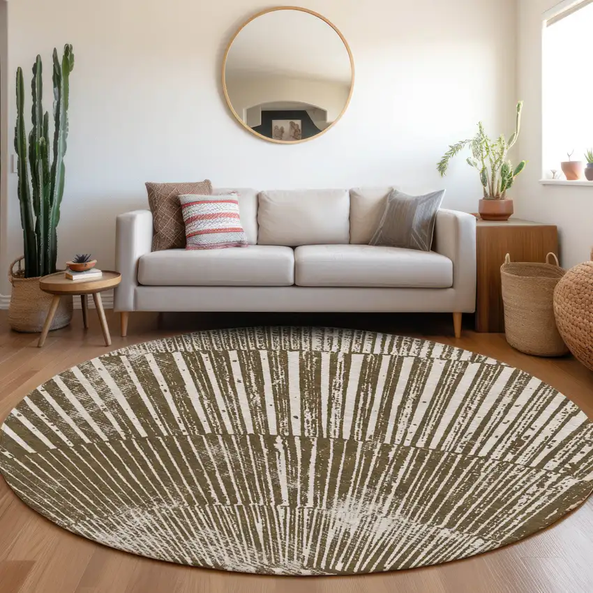 Chocolate Round Abstract Washable Non Skid Indoor Outdoor Area Rug Photo 9