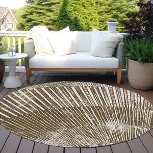 Photo of 8' Round Chocolate Round Abstract Washable Non Skid Indoor Outdoor Area Rug