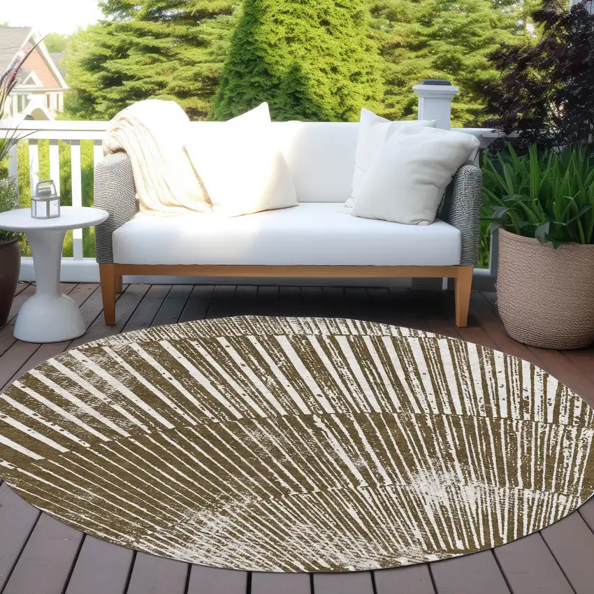 8' Round Chocolate Round Abstract Washable Non Skid Indoor Outdoor Area Rug Photo 9
