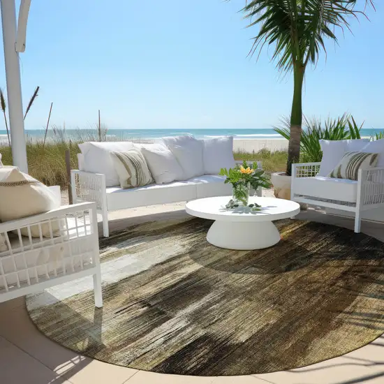 Chocolate Round Abstract Washable Non Skid Indoor Outdoor Area Rug Photo 8