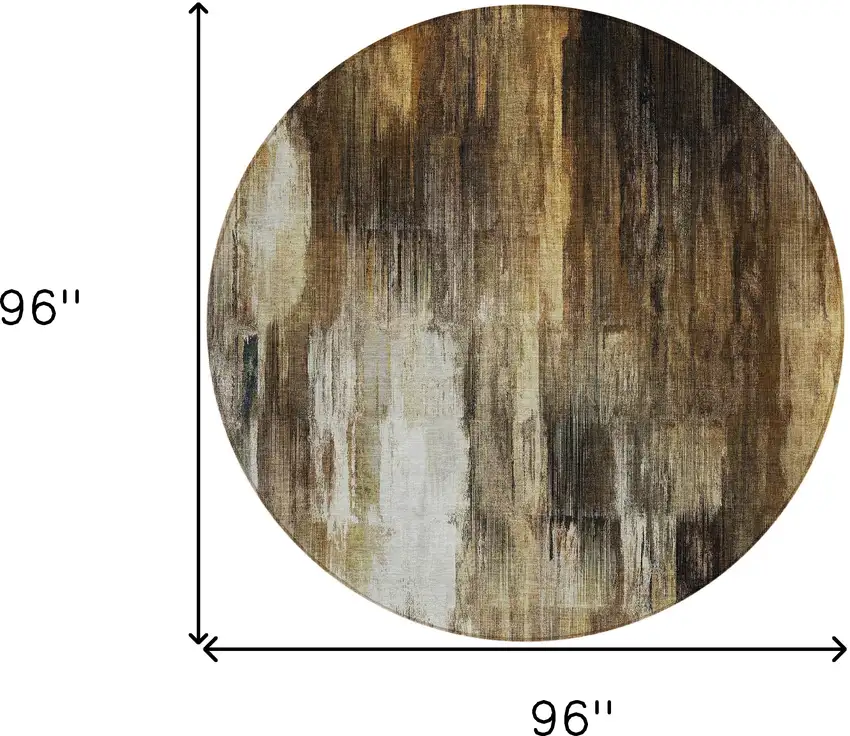 8' Round Chocolate Round Abstract Washable Non Skid Indoor Outdoor Area Rug Photo 3