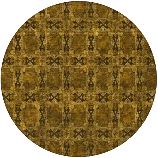 8' Round Chocolate Round Floral Medallion Washable Non Skid Indoor Outdoor Area Rug Photo 4