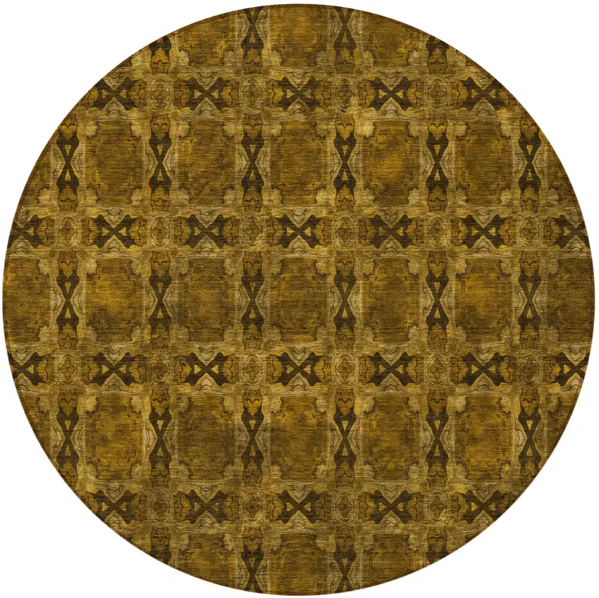 8' Round Chocolate Round Floral Medallion Washable Non Skid Indoor Outdoor Area Rug Photo 4