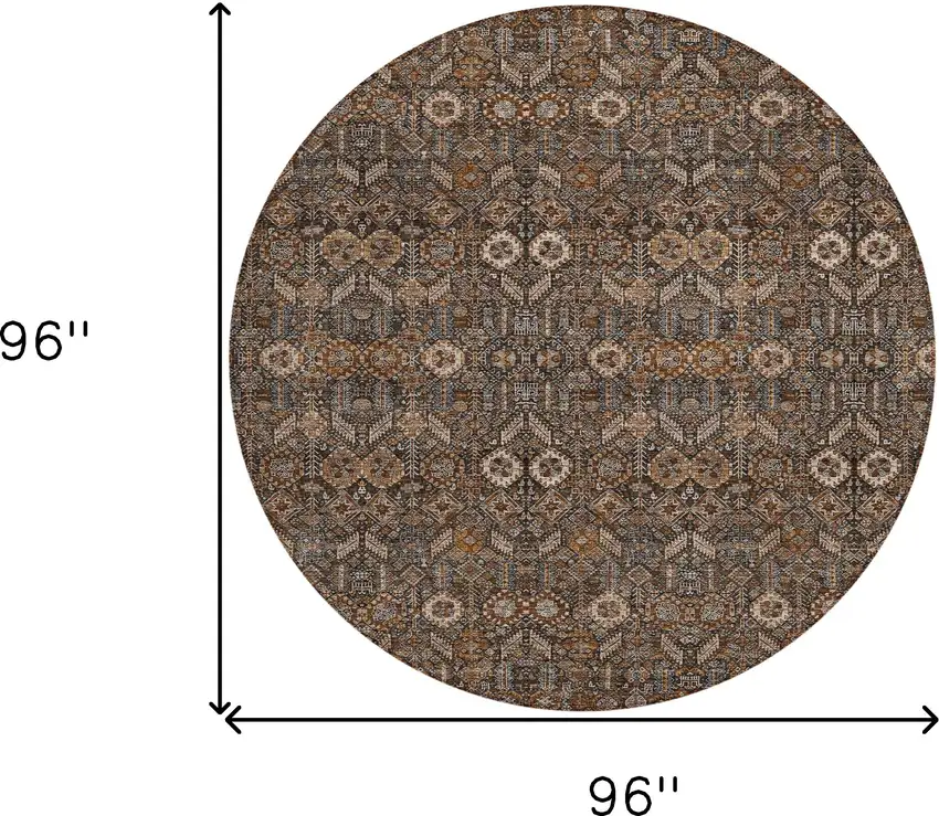 8' Round Chocolate Round Floral Washable Non Skid Indoor Outdoor Area Rug Photo 3