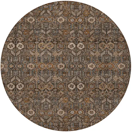 8' Round Chocolate Round Floral Washable Non Skid Indoor Outdoor Area Rug Photo 4