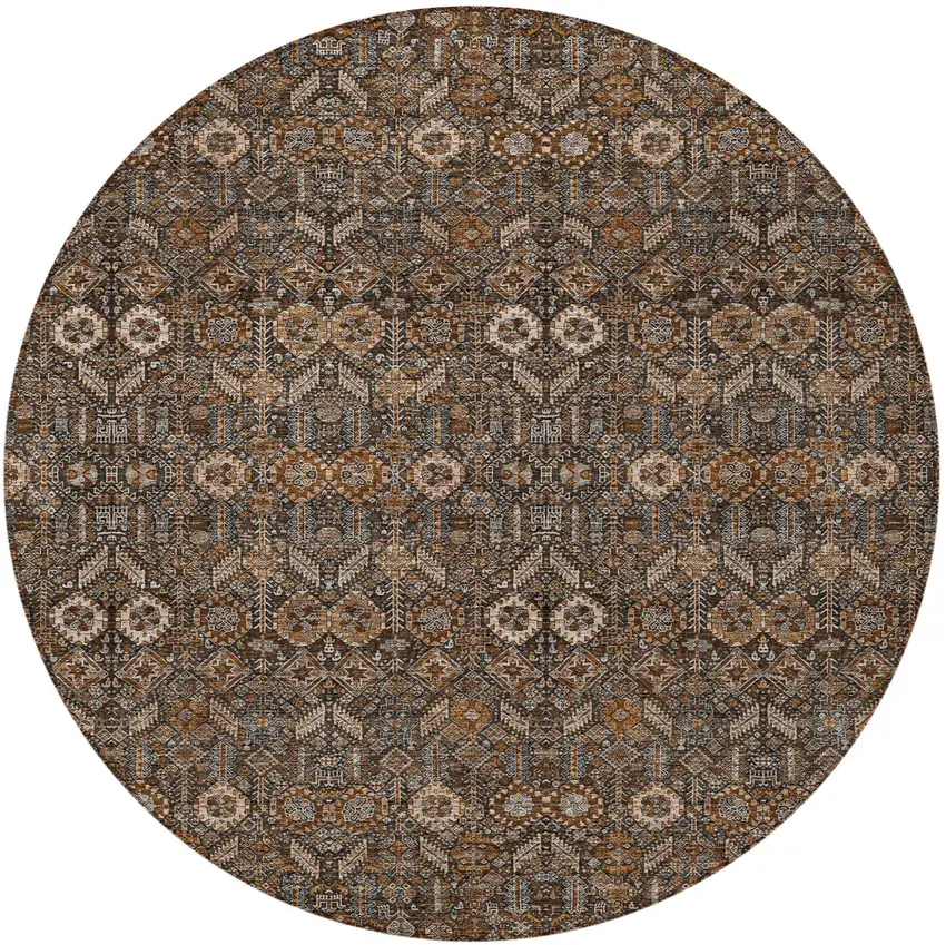 8' Round Chocolate Round Floral Washable Non Skid Indoor Outdoor Area Rug Photo 4