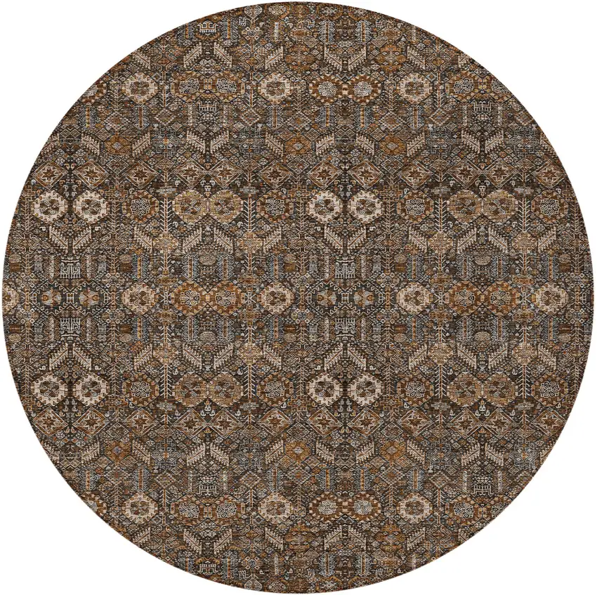 8' Round Chocolate Round Floral Washable Non Skid Indoor Outdoor Area Rug Photo 4