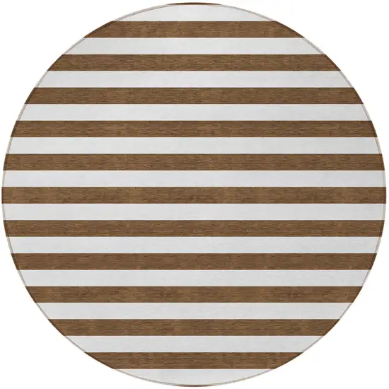 Chocolate Round Striped Washable Non Skid Indoor Outdoor Area Rug Photo 4