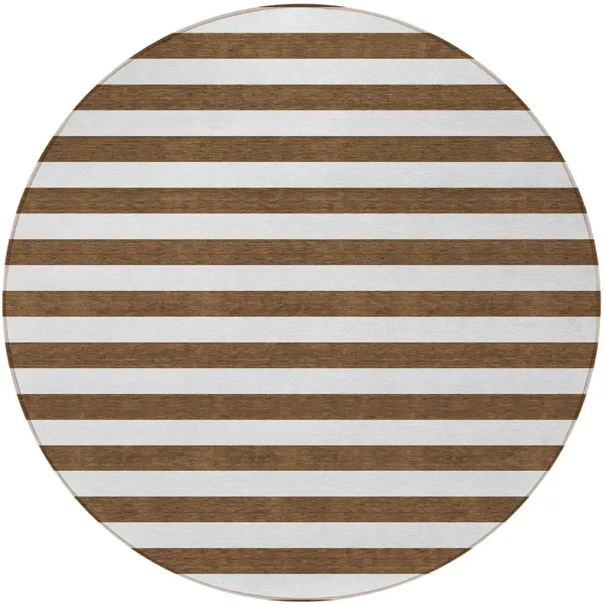 Chocolate Round Striped Washable Non Skid Indoor Outdoor Area Rug Photo 4