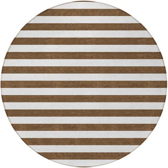 Chocolate Round Striped Washable Non Skid Indoor Outdoor Area Rug Photo 4
