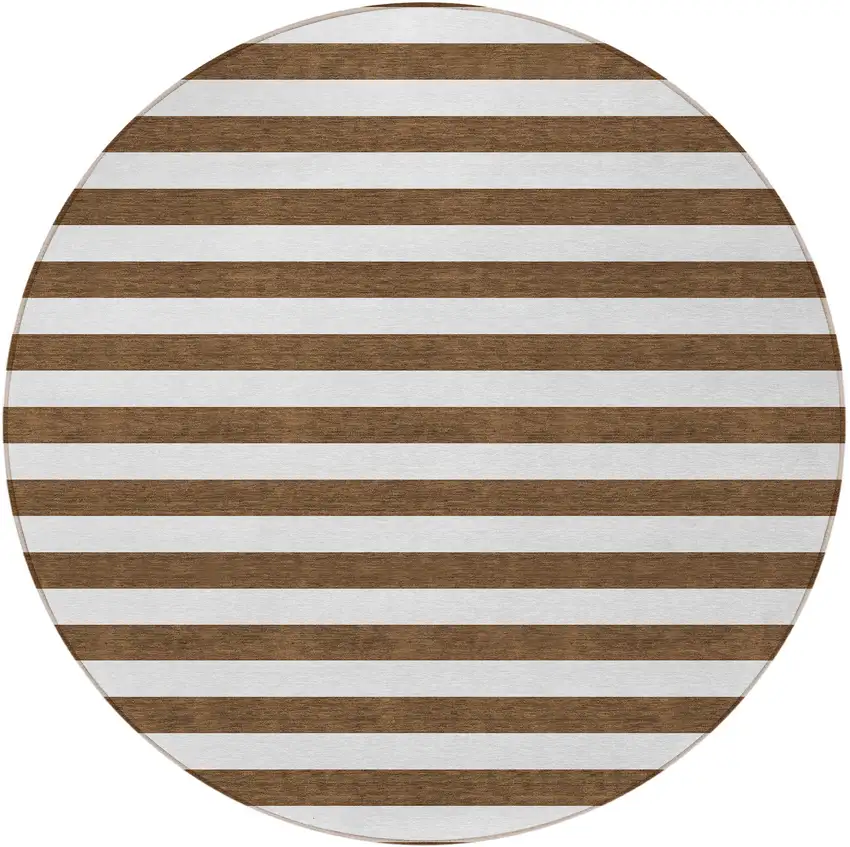Chocolate Round Striped Washable Non Skid Indoor Outdoor Area Rug Photo 4