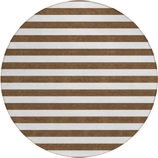 Chocolate Round Striped Washable Non Skid Indoor Outdoor Area Rug Photo 2