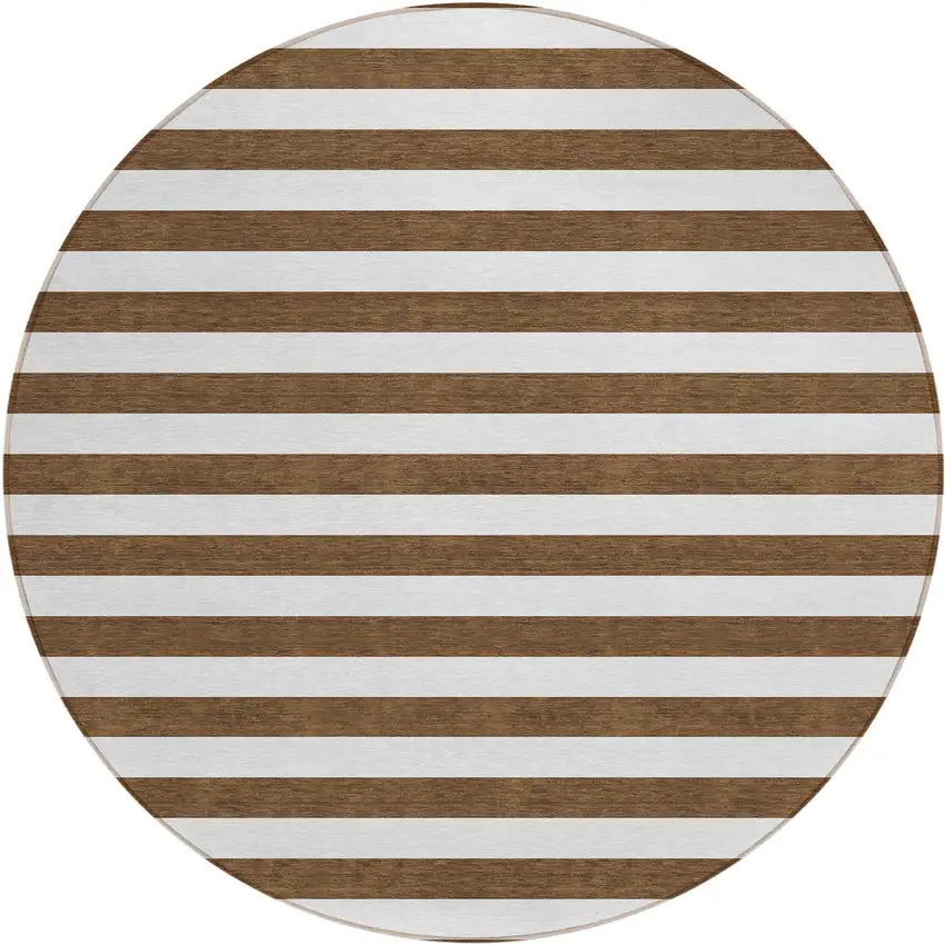 Chocolate Round Striped Washable Non Skid Indoor Outdoor Area Rug Photo 2