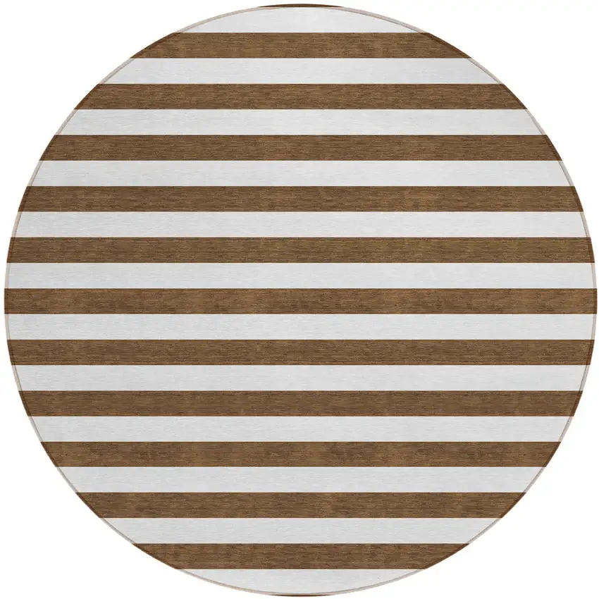 Chocolate Round Striped Washable Non Skid Indoor Outdoor Area Rug Photo 2