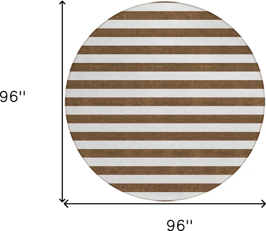 Chocolate Round Striped Washable Non Skid Indoor Outdoor Area Rug Photo 3