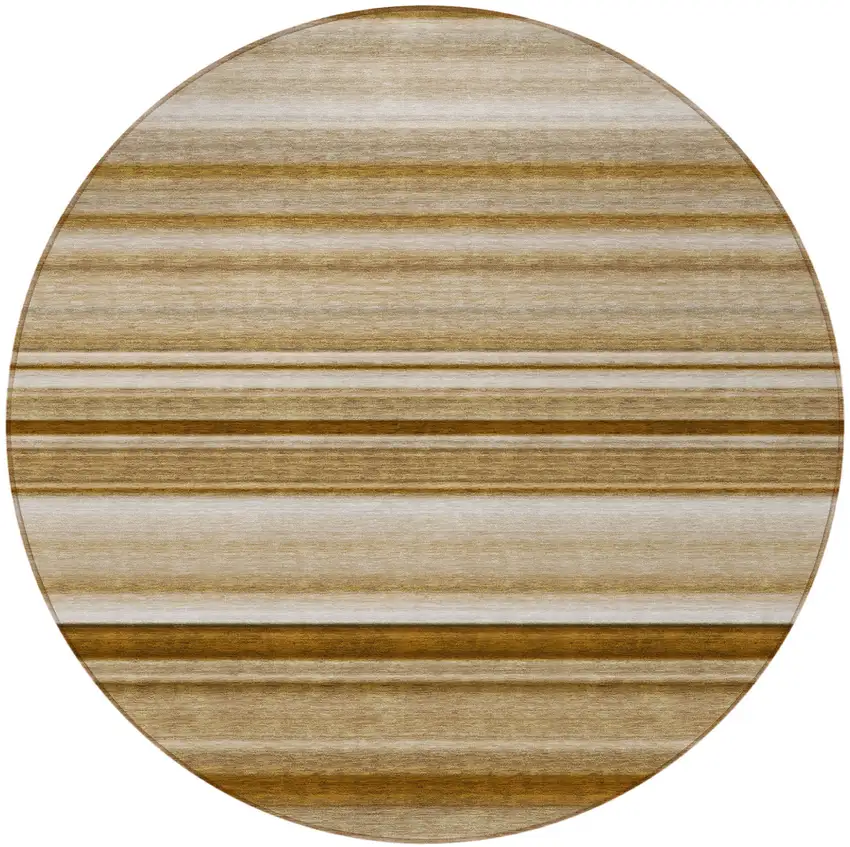 Chocolate Round Striped Washable Non Skid Indoor Outdoor Area Rug Photo 4